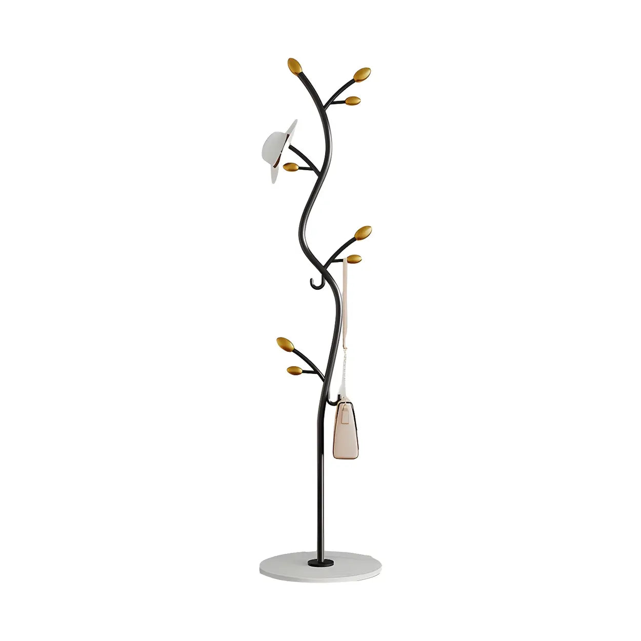 Black-Gold Metal Frame Tall Tree Coat Stand