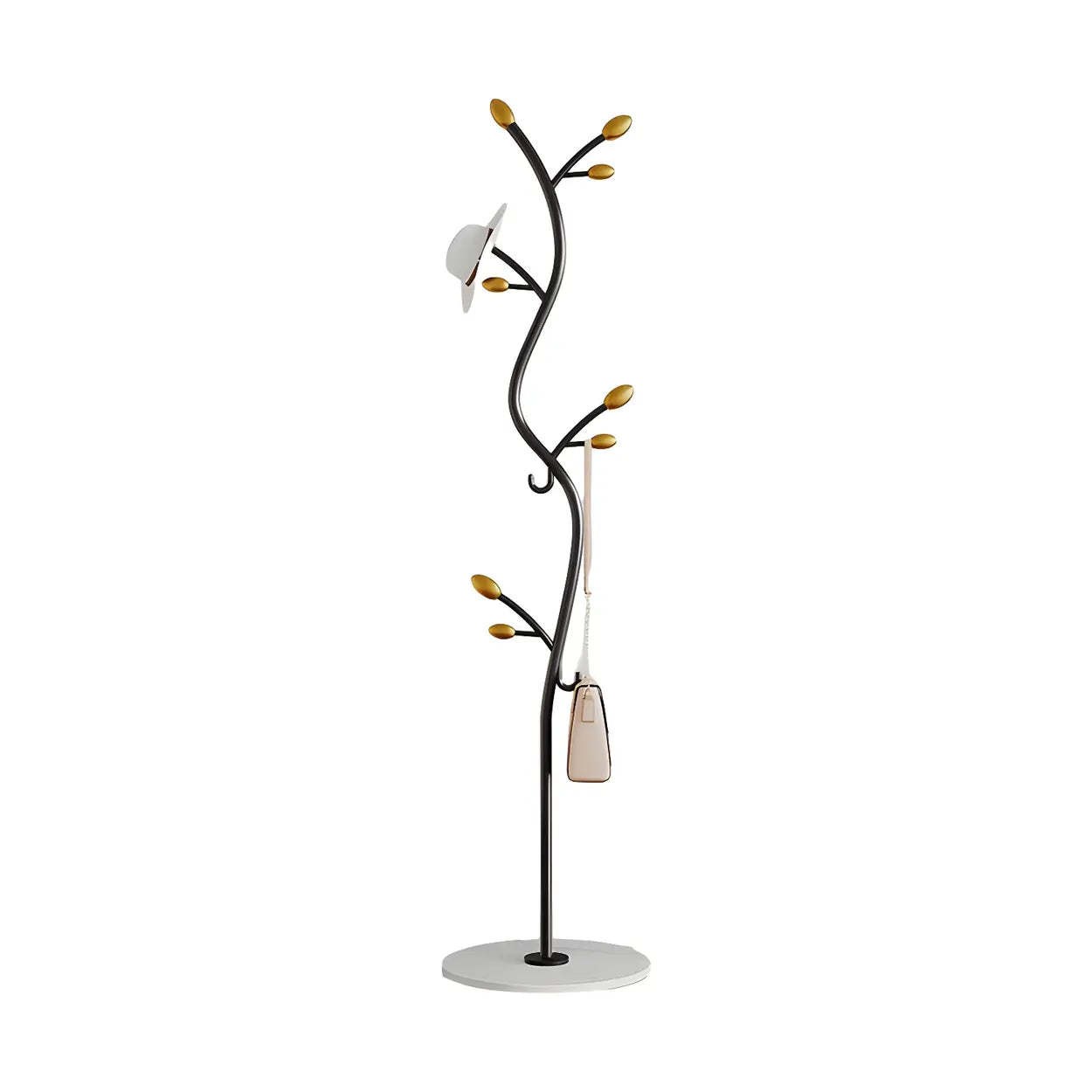 Black-Gold Metal Frame Tall Tree Coat Stand