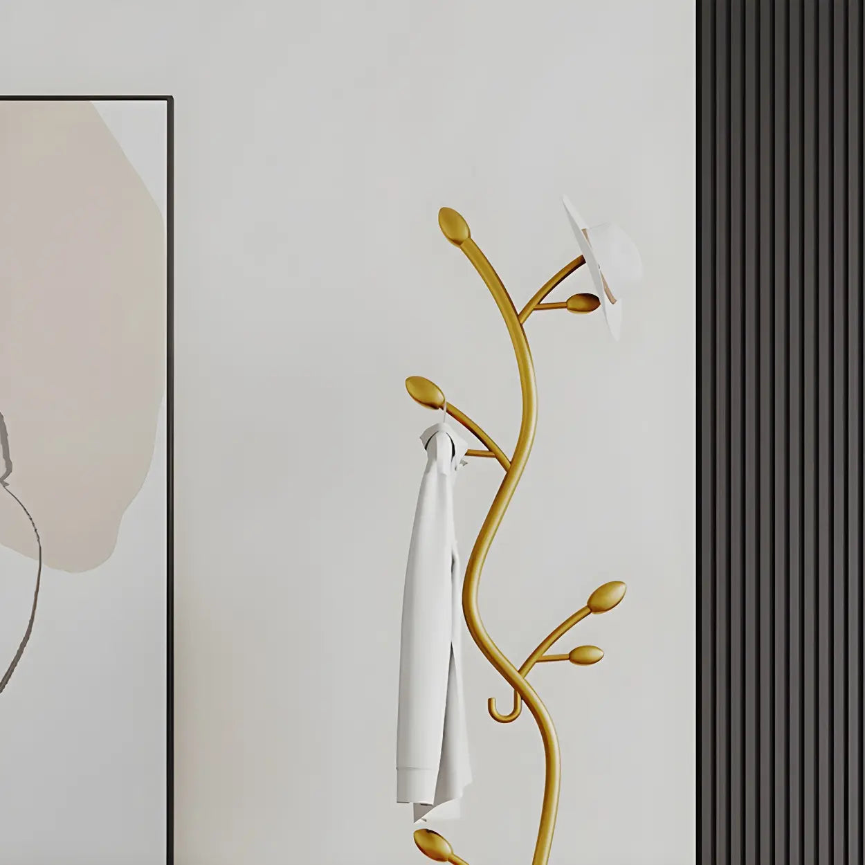 Black-Gold Metal Frame Tall Tree Coat Stand