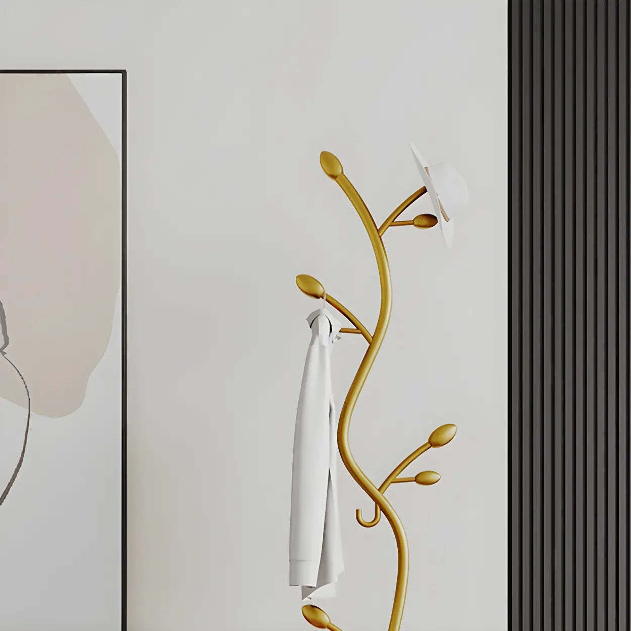 Black-Gold Metal Frame Tall Tree Coat Stand