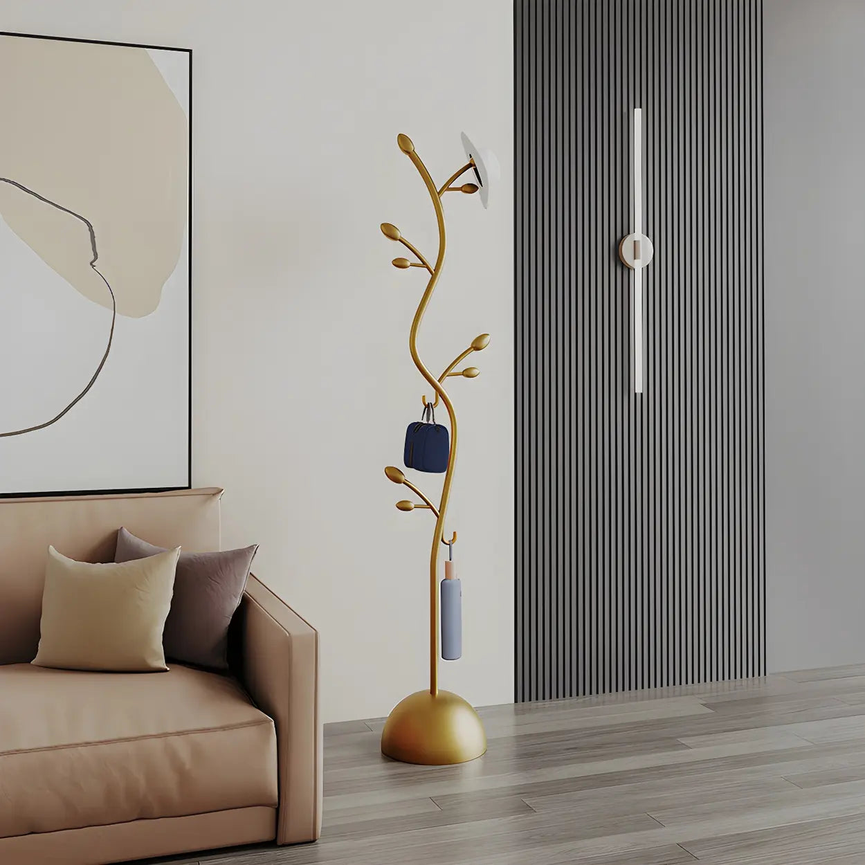 Black-Gold Metal Frame Tall Tree Coat Stand