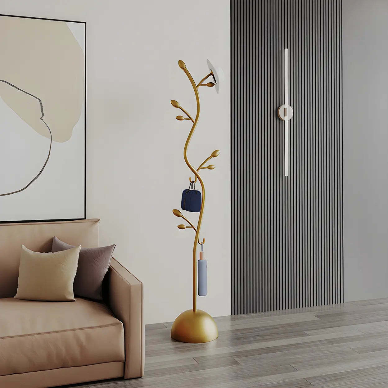 Black-Gold Metal Frame Tall Tree Coat Stand