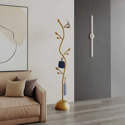 Black-Gold Metal Frame Tall Tree Coat Stand