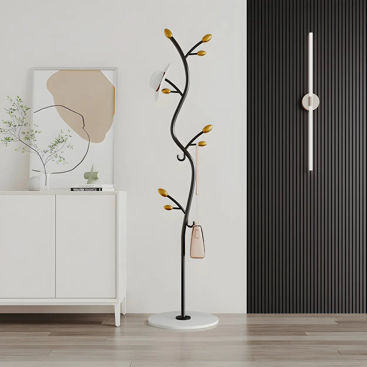 Black-Gold Metal Frame Tall Tree Coat Stand