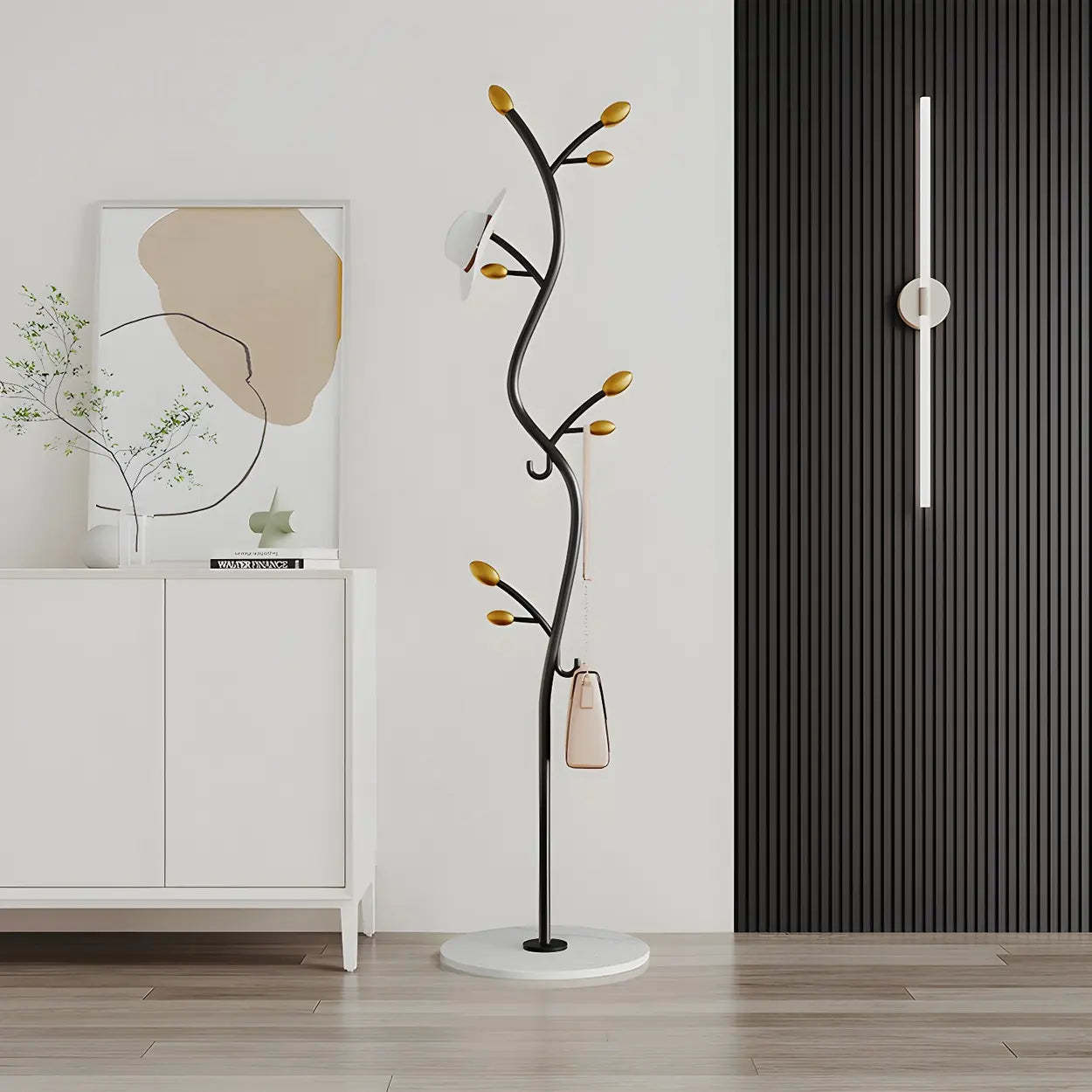 Black-Gold Metal Frame Tall Tree Coat Stand
