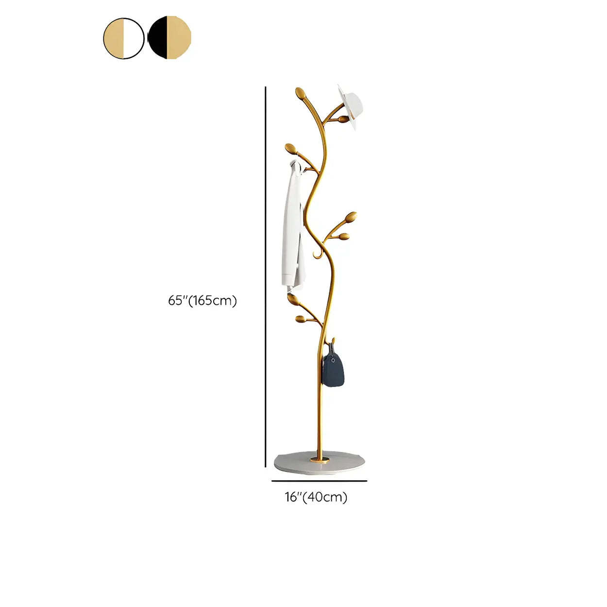 Black-Gold Metal Frame Tall Tree Coat Stand