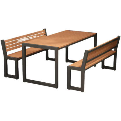 Metal Rectangle Outdoor Coffee Table with Benches