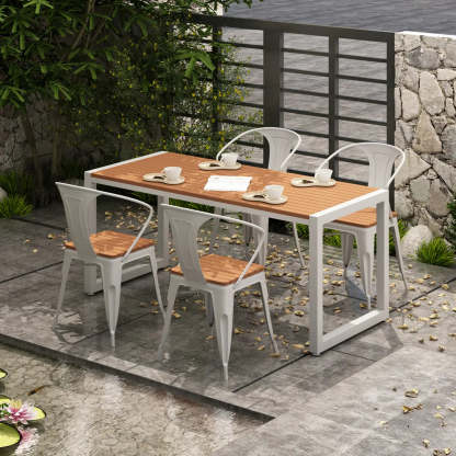 Metal Rectangle Outdoor Coffee Table with Benches — Black / Table Only