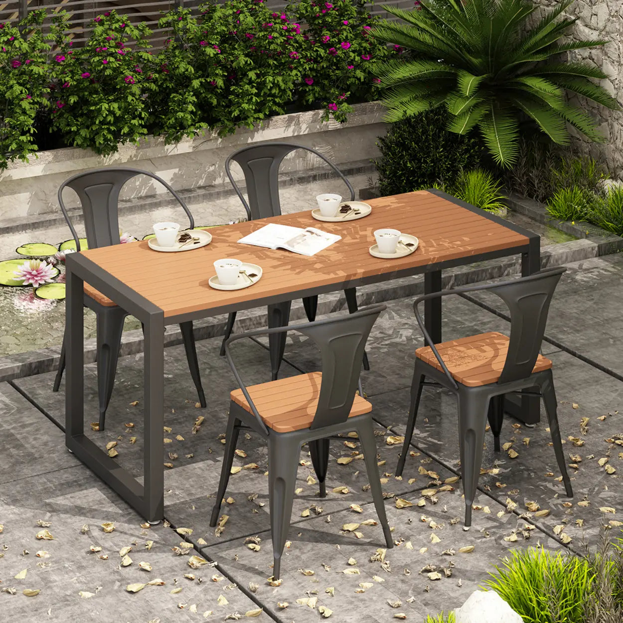 Metal Rectangle Outdoor Coffee Table with Benches
