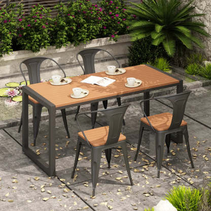 Metal Rectangle Outdoor Coffee Table with Benches