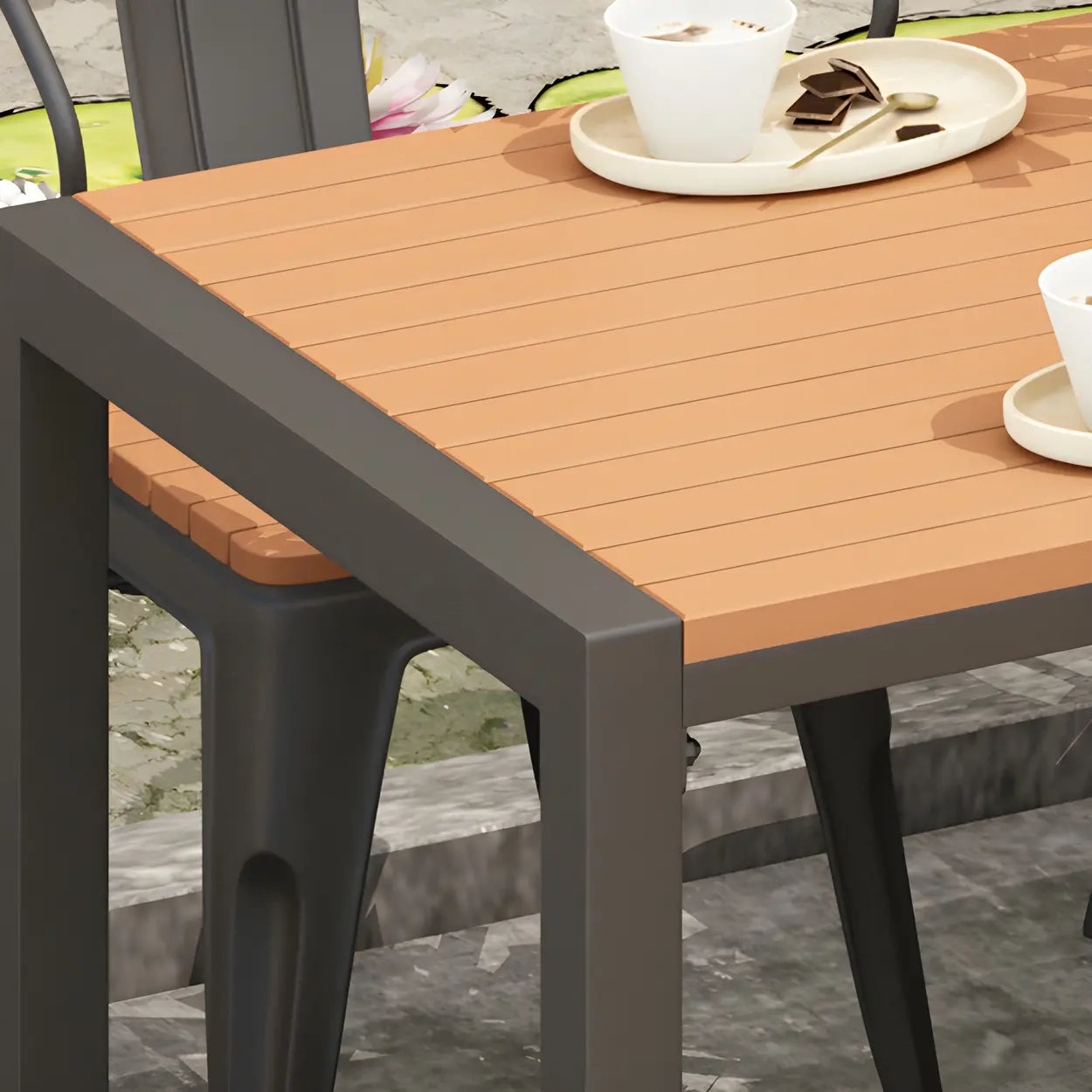 Metal Rectangle Outdoor Coffee Table with Benches