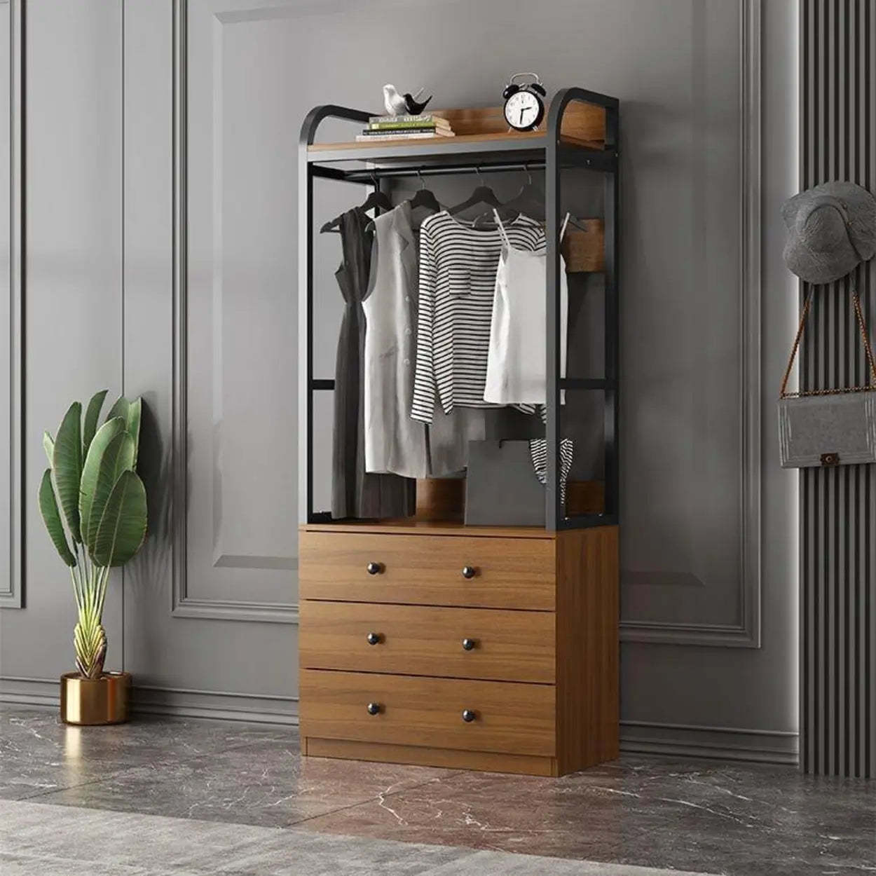 Metal Brown Drawer Open Storage Hall Tree — White / 4