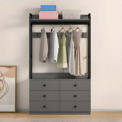 Metal Brown Drawer Open Storage Hall Tree — Brown / 6