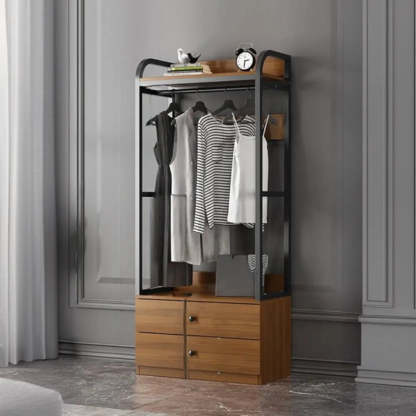 Metal Brown Drawer Open Storage Hall Tree — Brown / 4