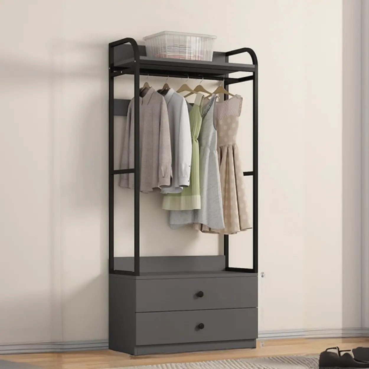Metal Brown Drawer Open Storage Hall Tree — Brown / 2