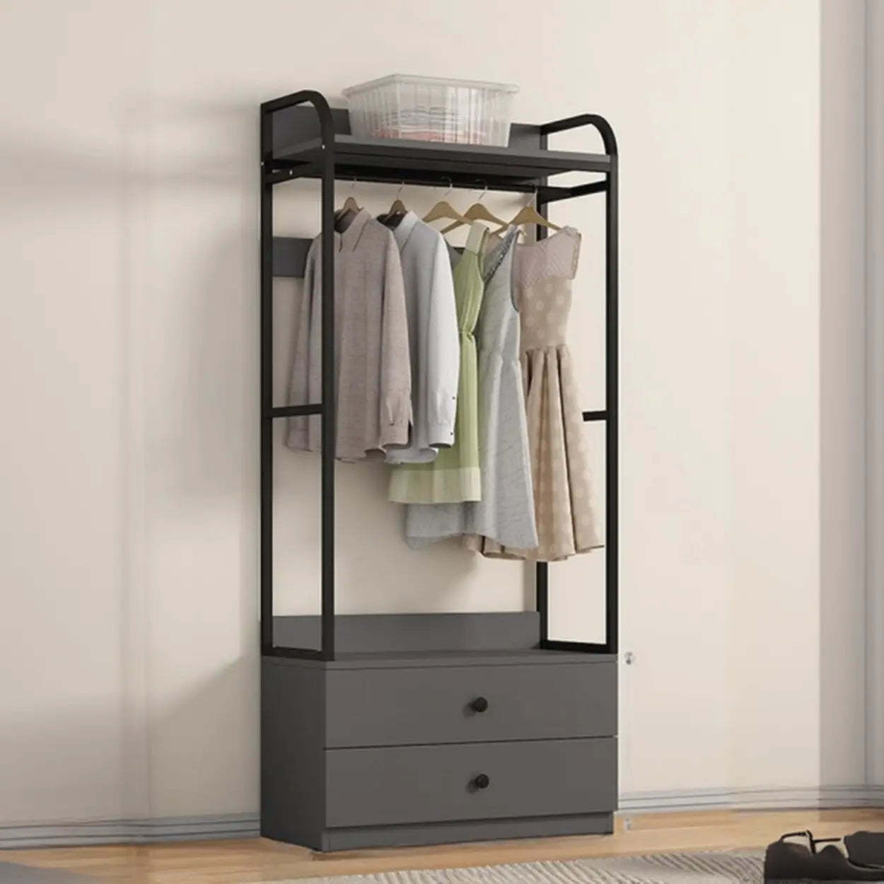 Metal Brown Drawer Open Storage Hall Tree — Brown / 2