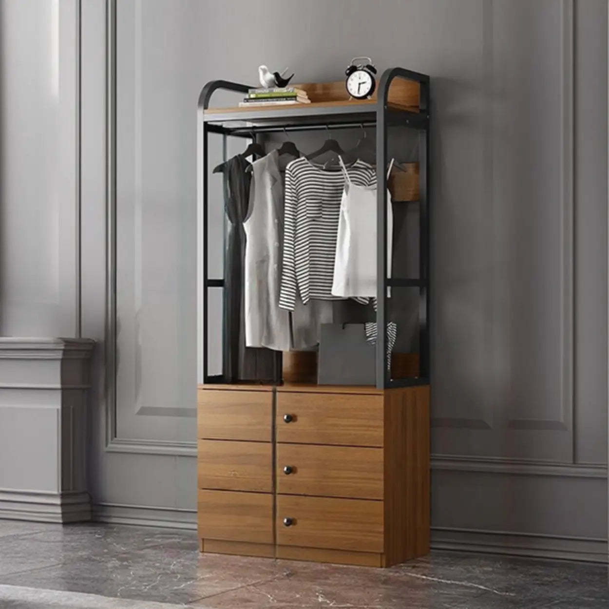 Metal Brown Drawer Open Storage Hall Tree — Brown / 3