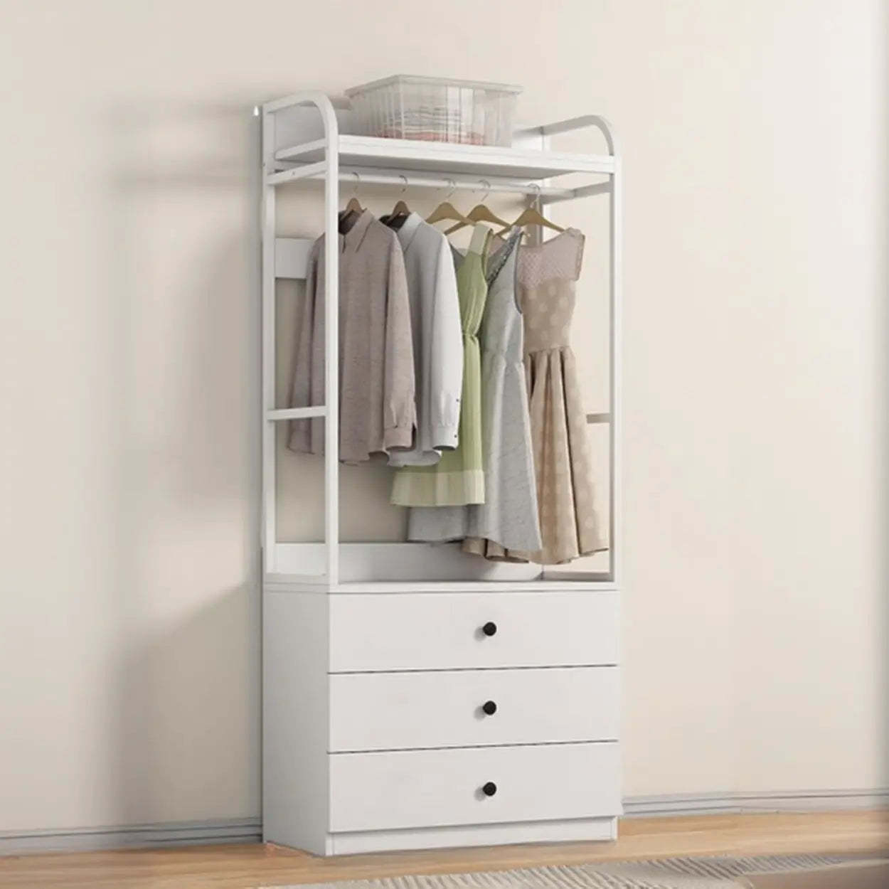 Metal Brown Drawer Open Storage Hall Tree — Grey / 4