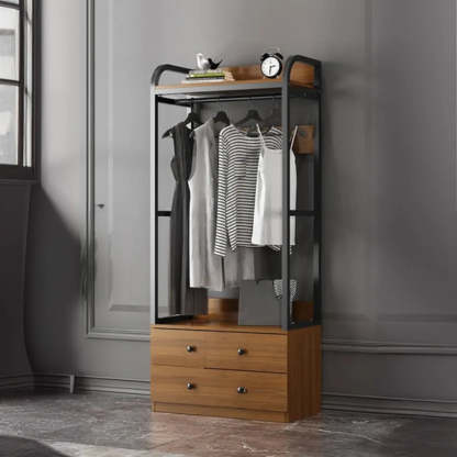 Metal Brown Drawer Open Storage Hall Tree — Grey / 6
