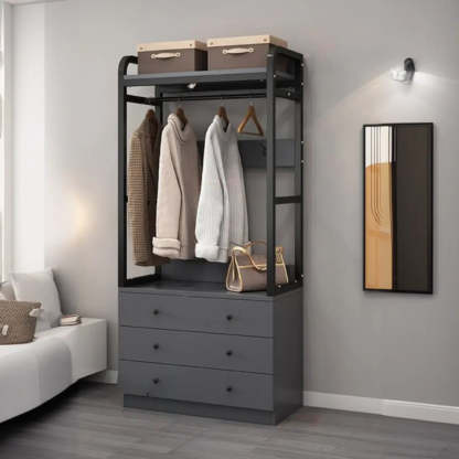 Metal Brown Drawer Open Storage Hall Tree — Grey / 3