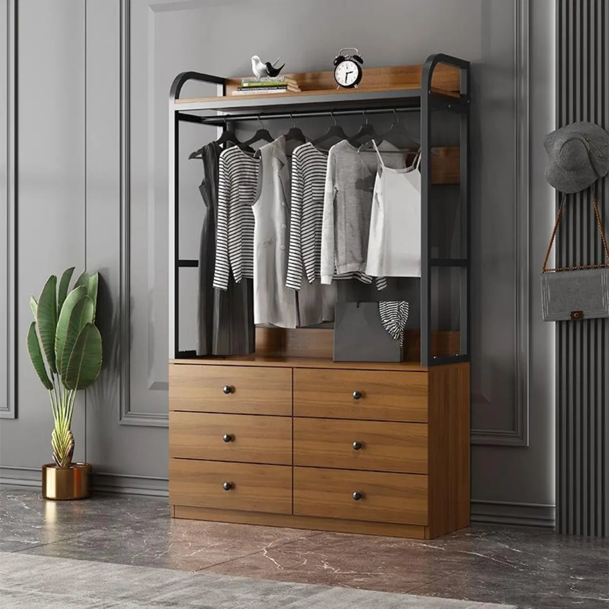 Metal Brown Drawer Open Storage Hall Tree — White / 4