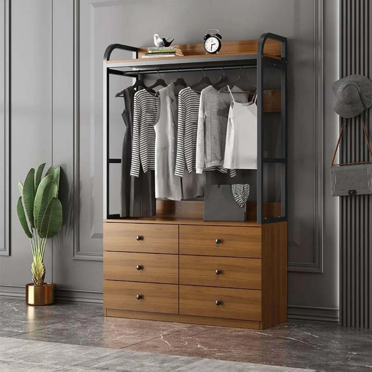 Metal Brown Drawer Open Storage Hall Tree — White / 4
