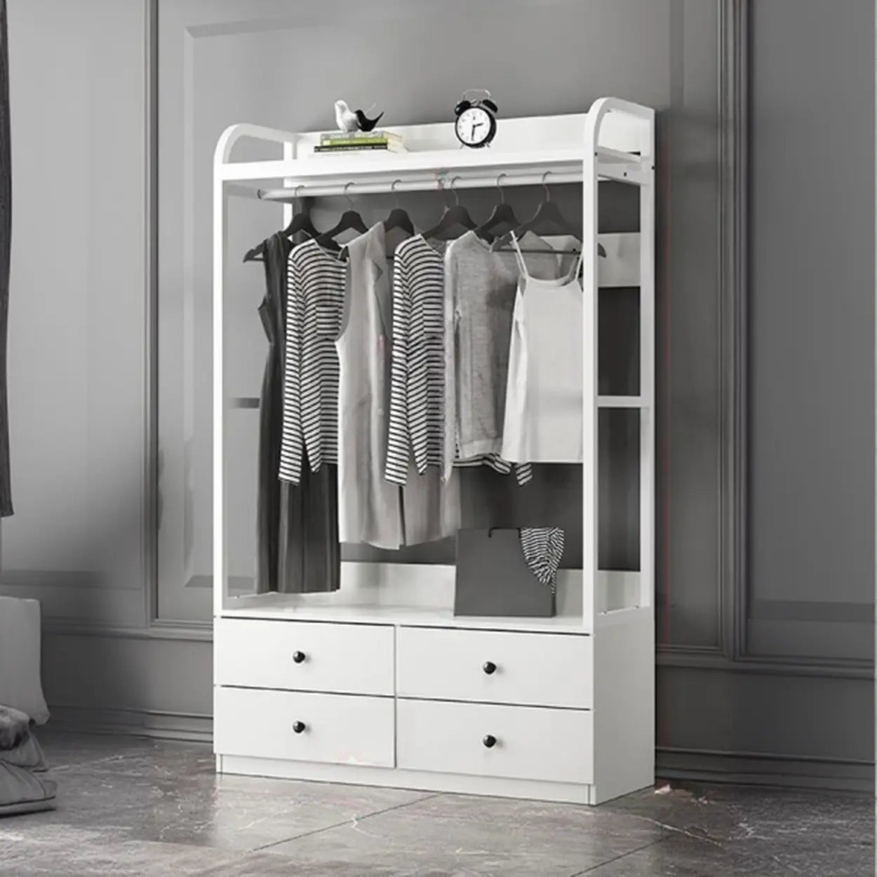 Metal Brown Drawer Open Storage Hall Tree
