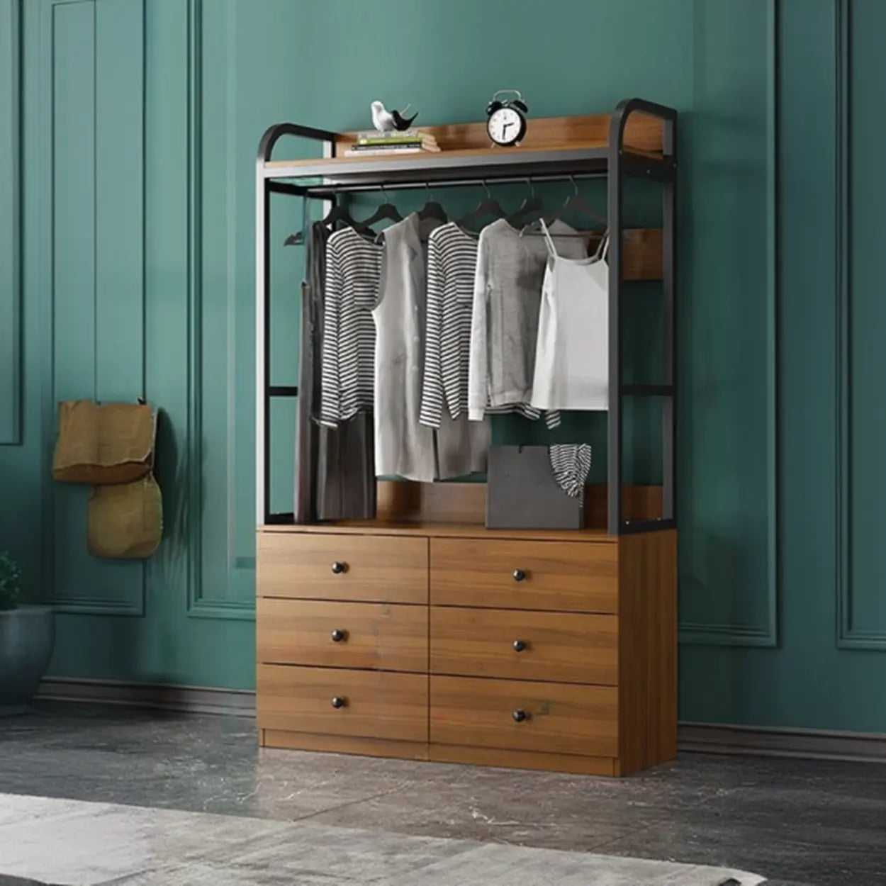 Metal Brown Drawer Open Storage Hall Tree