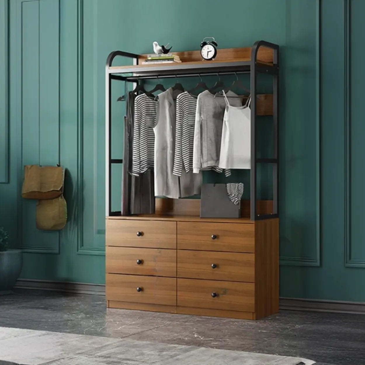 Metal Brown Drawer Open Storage Hall Tree