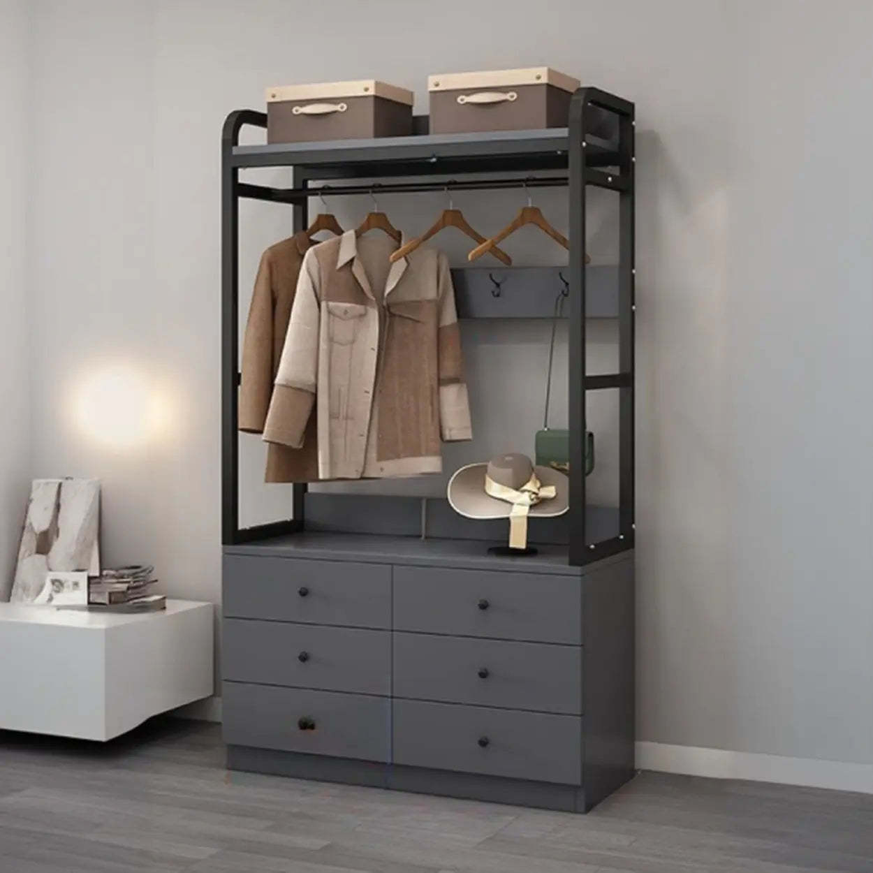 Metal Brown Drawer Open Storage Hall Tree