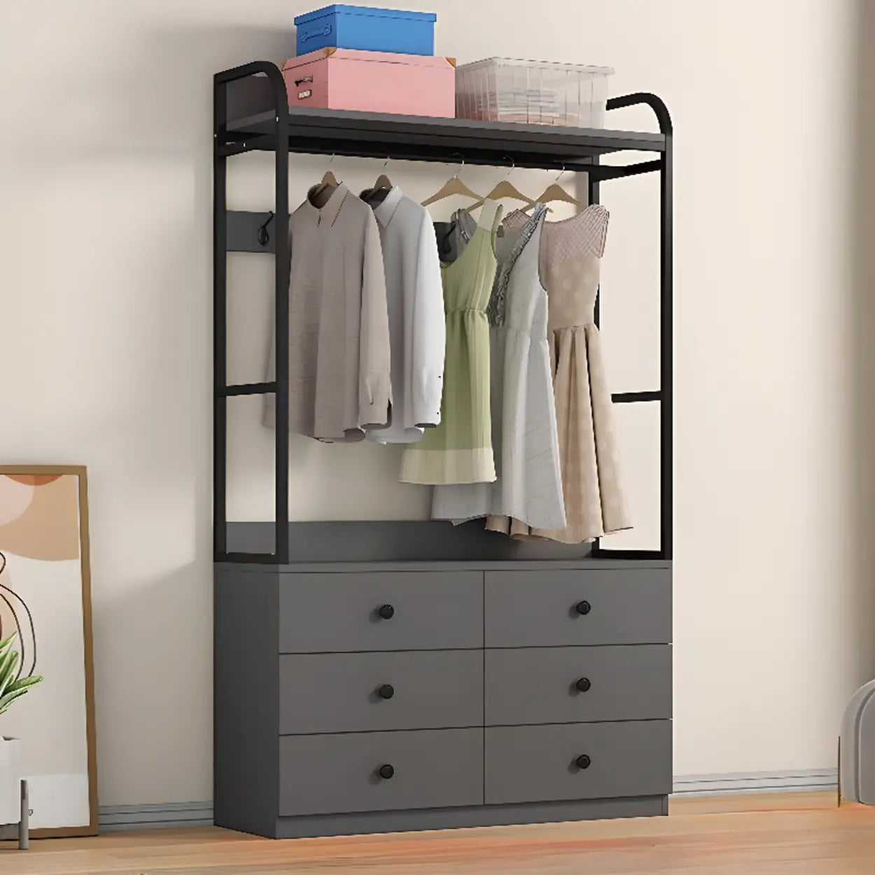 Metal Brown Drawer Open Storage Hall Tree — White / 2