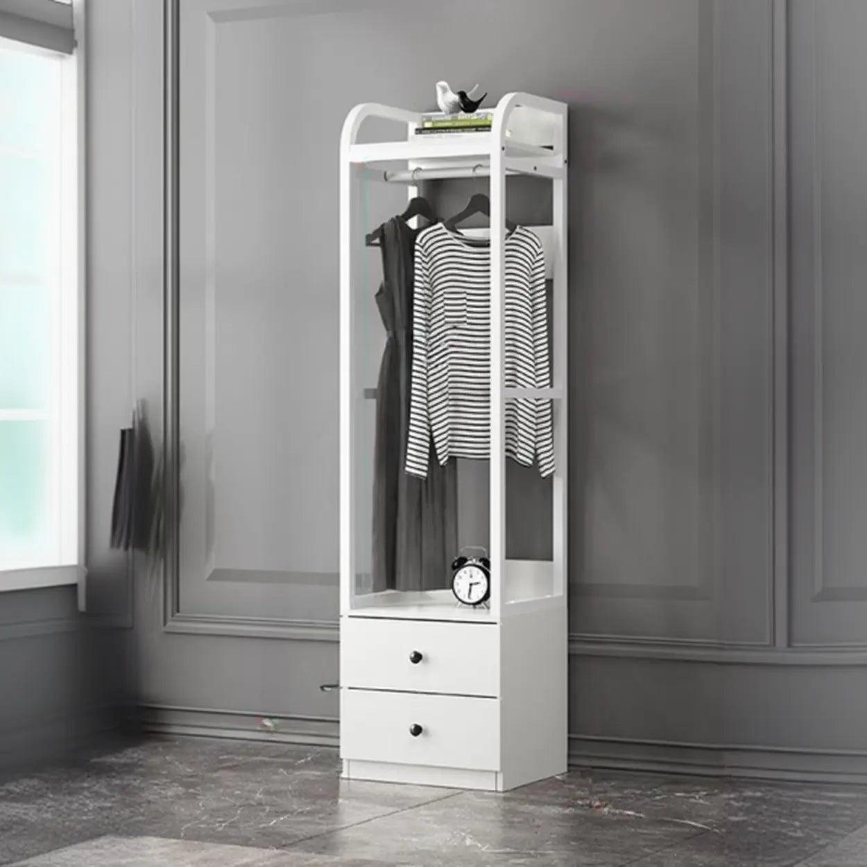 Metal Brown Drawer Open Storage Hall Tree — White / 3