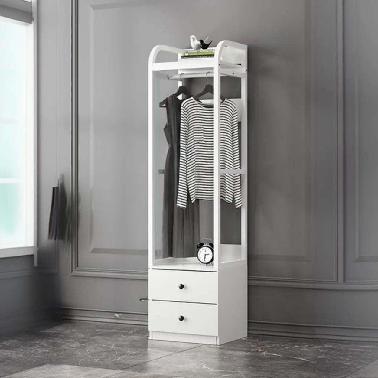 Metal Brown Drawer Open Storage Hall Tree — White / 3