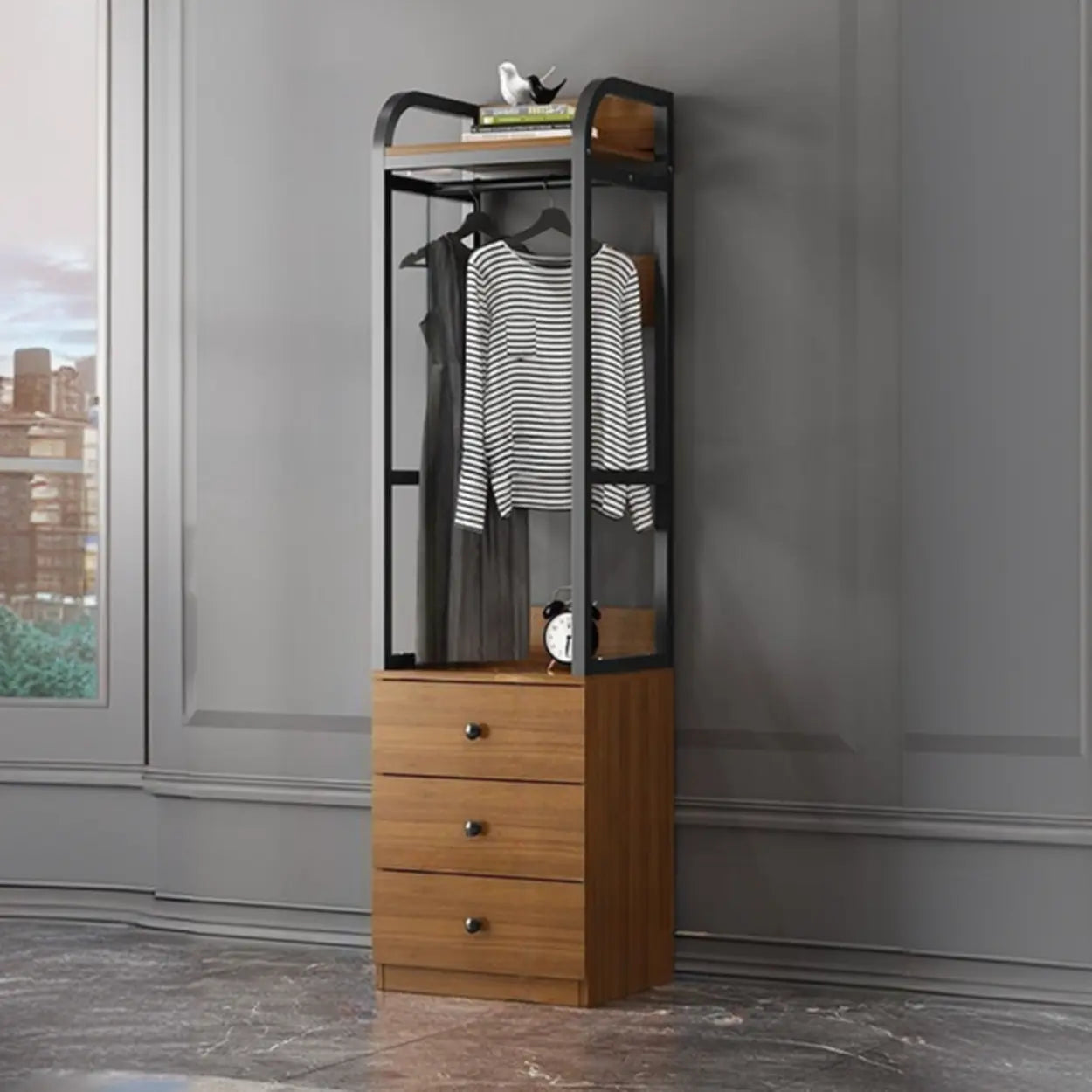 Metal Brown Drawer Open Storage Hall Tree — White / 2