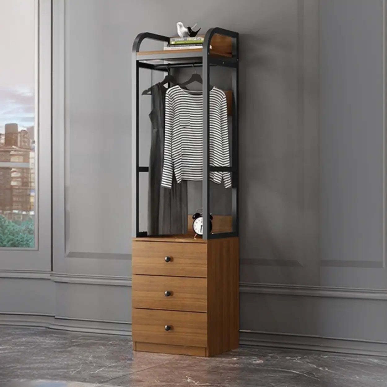 Metal Brown Drawer Open Storage Hall Tree — White / 2