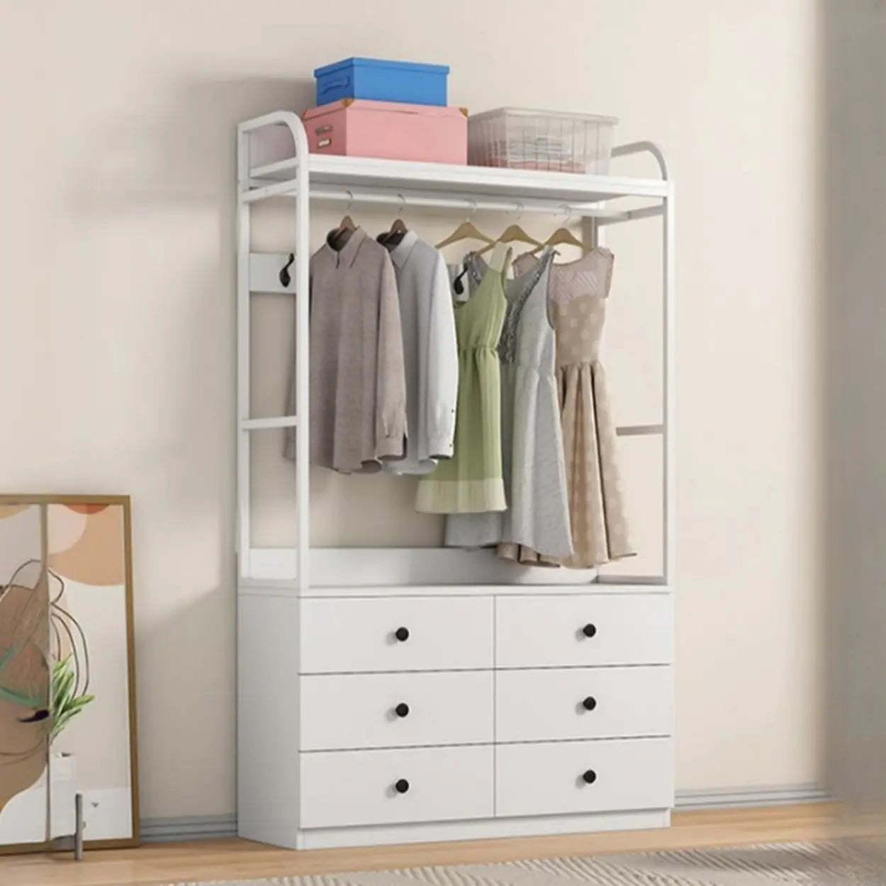 Metal Brown Drawer Open Storage Hall Tree — White / 3