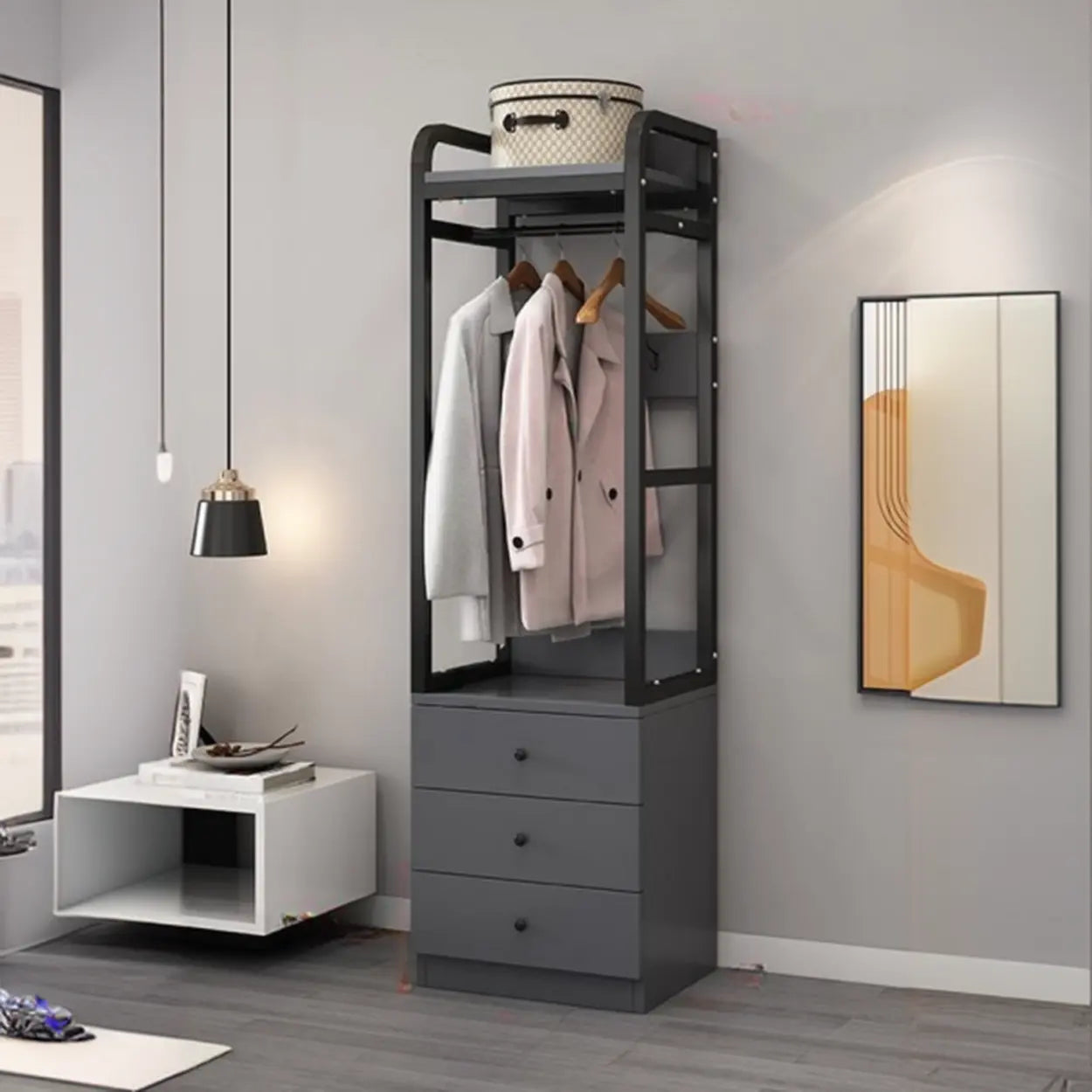 Metal Brown Drawer Open Storage Hall Tree — White / 2