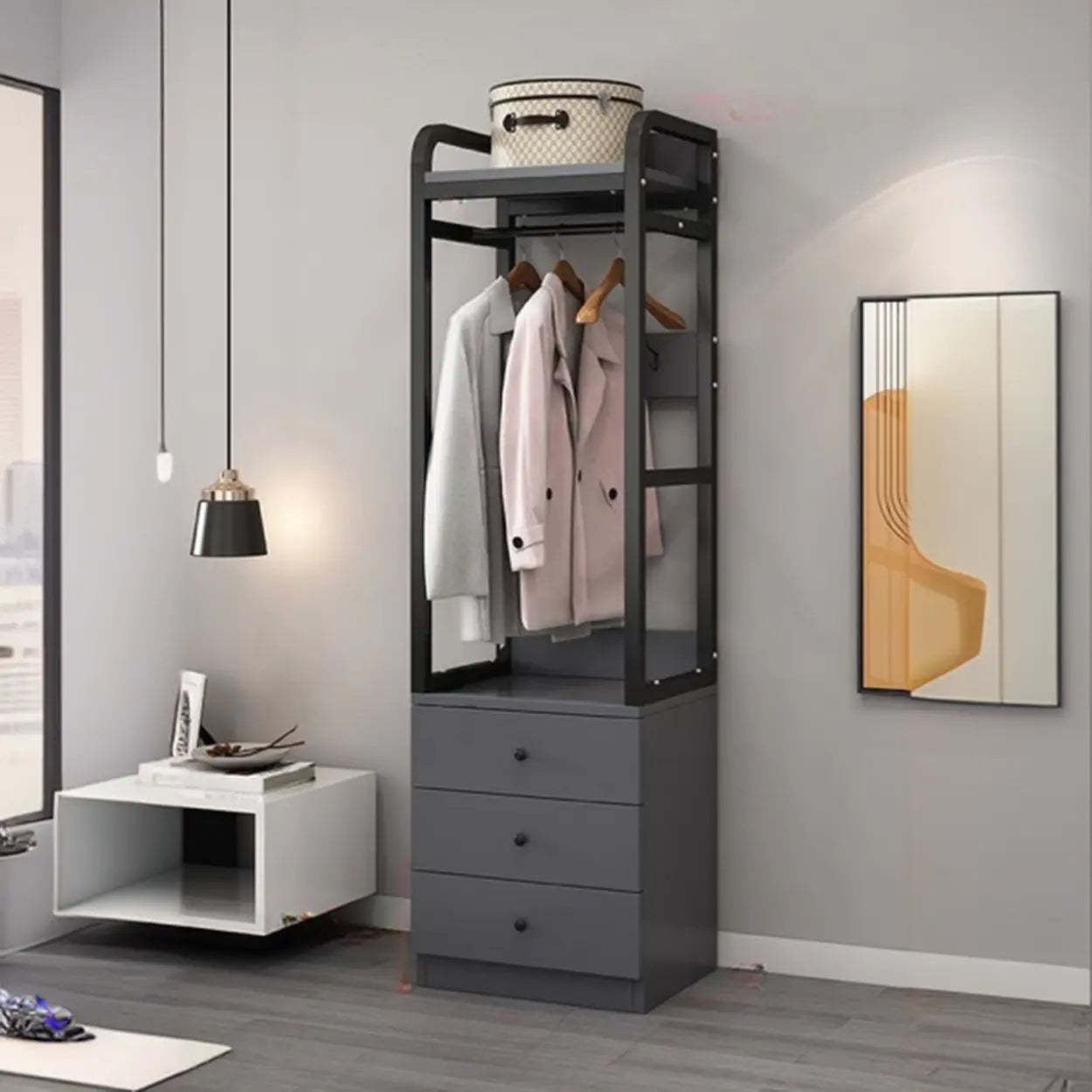 Metal Brown Drawer Open Storage Hall Tree — White / 2
