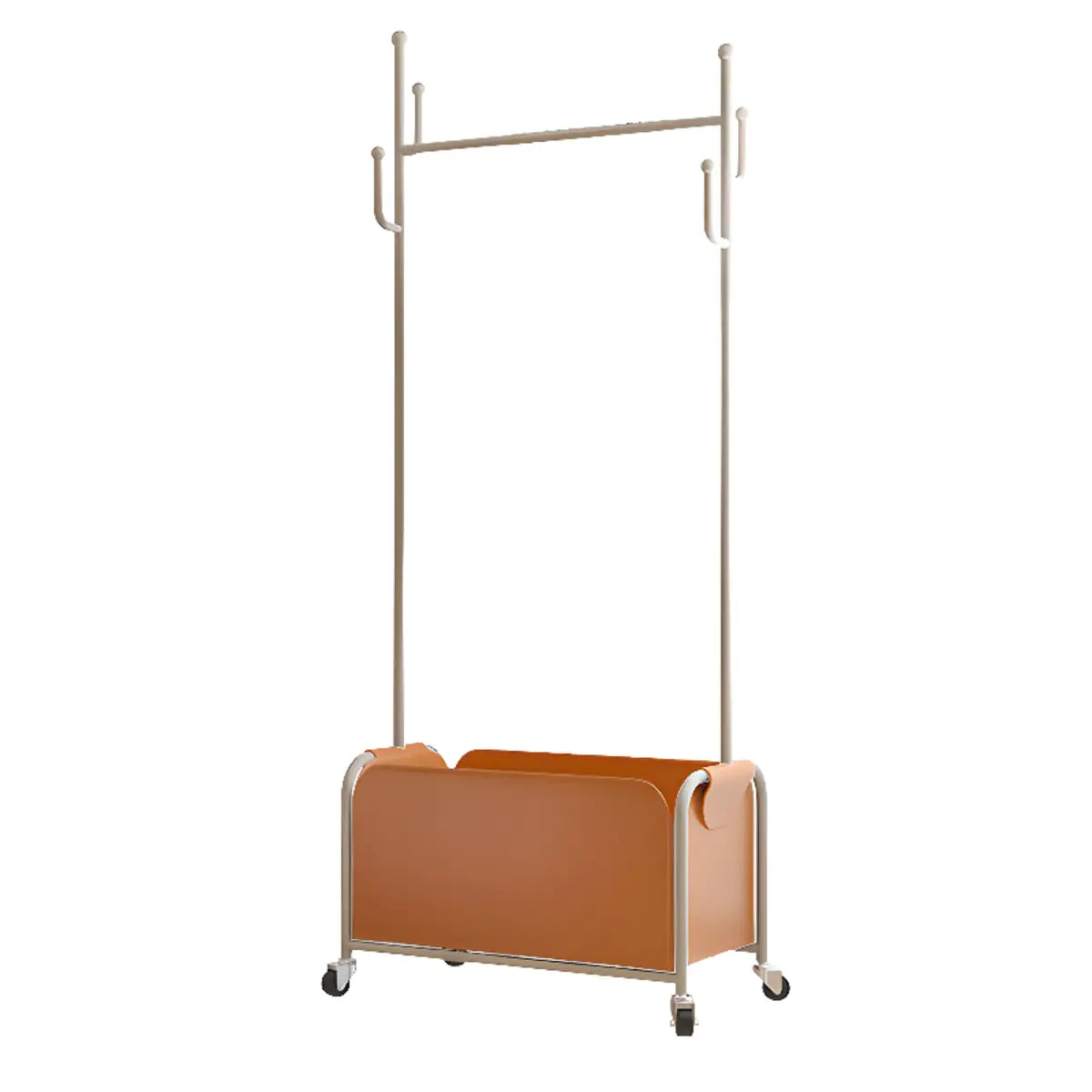 White Metal Freestanding Coat Rack with Basket