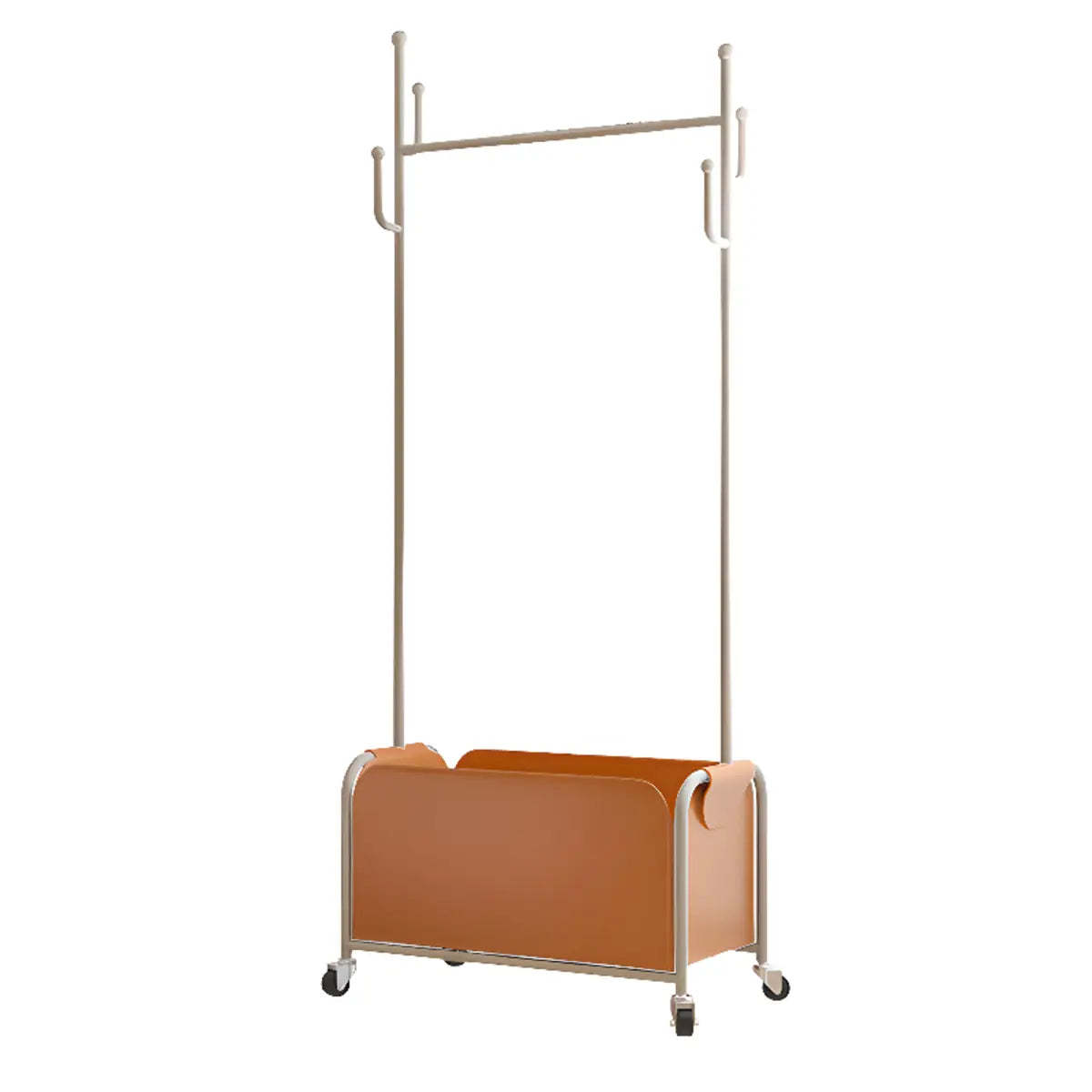 White Metal Freestanding Coat Rack with Basket