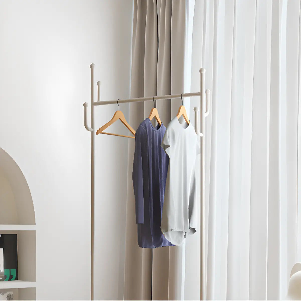 White Metal Freestanding Coat Rack with Basket