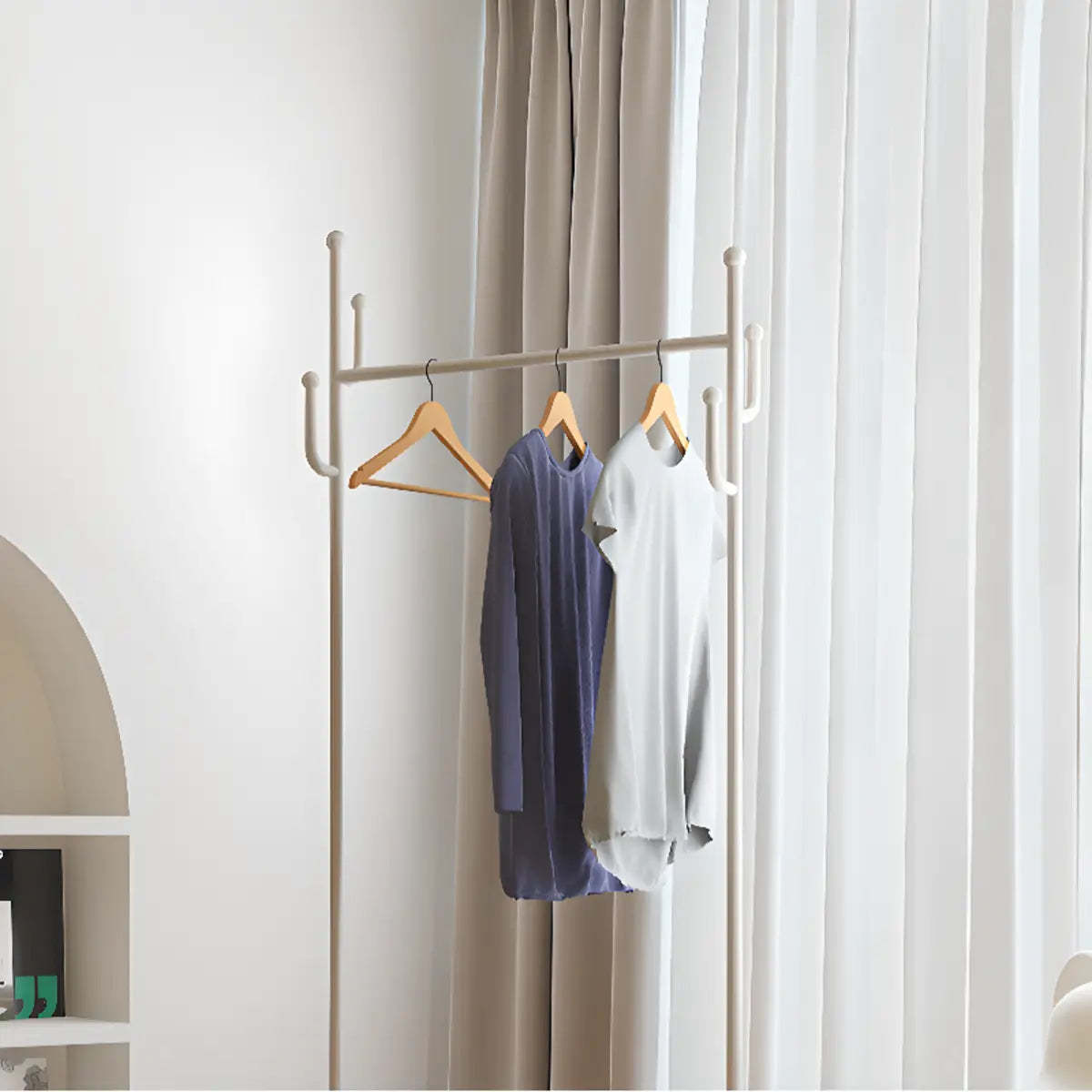 White Metal Freestanding Coat Rack with Basket