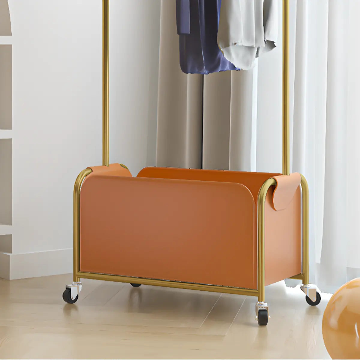 White Metal Freestanding Coat Rack with Basket