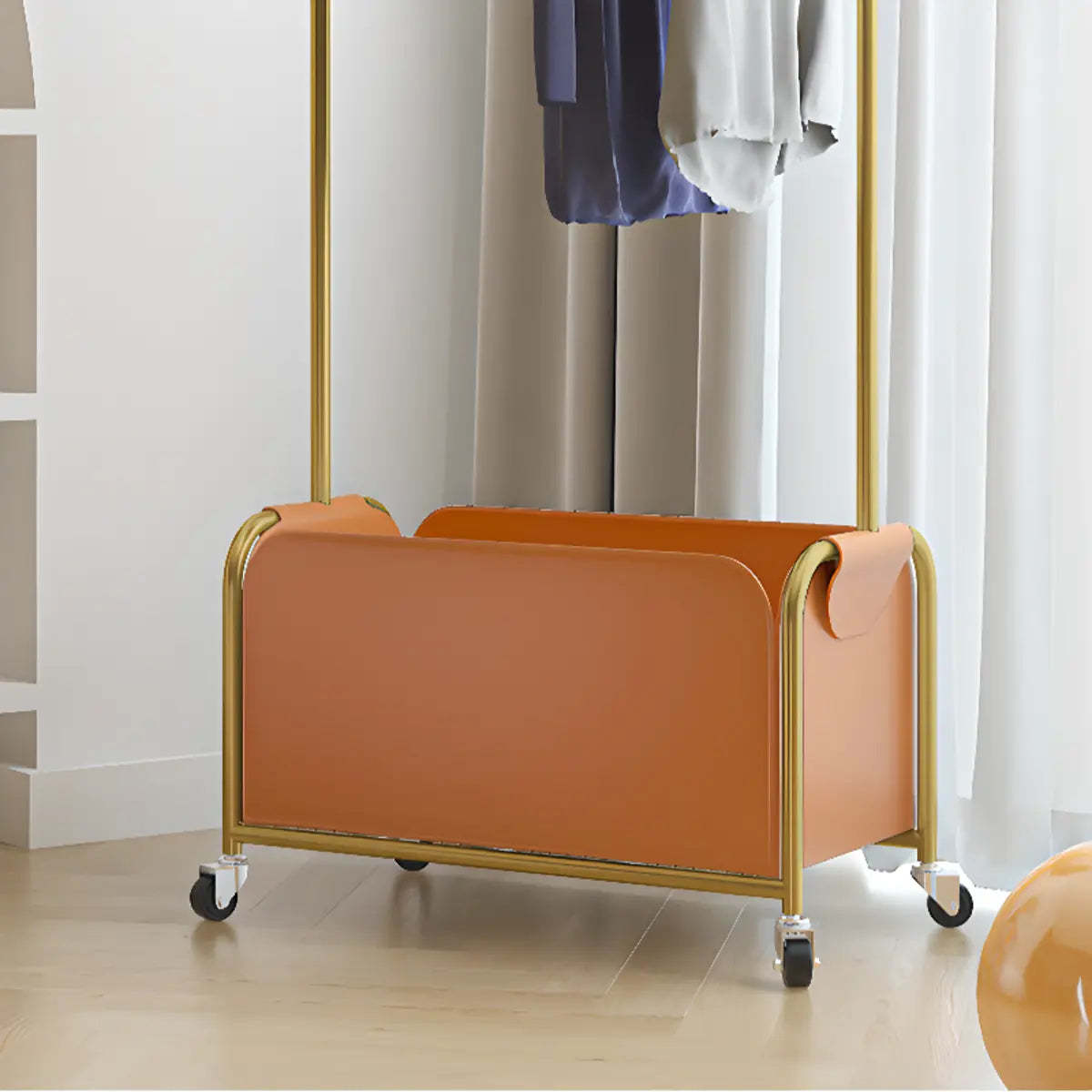White Metal Freestanding Coat Rack with Basket