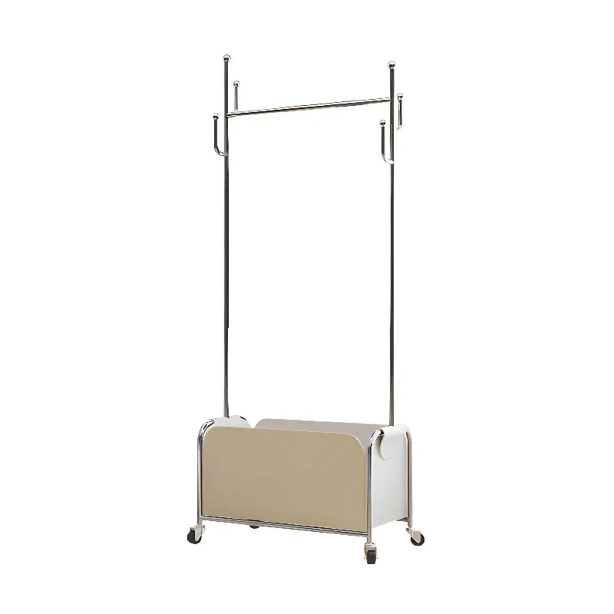 White Metal Freestanding Coat Rack with Basket — Brown/ Gold