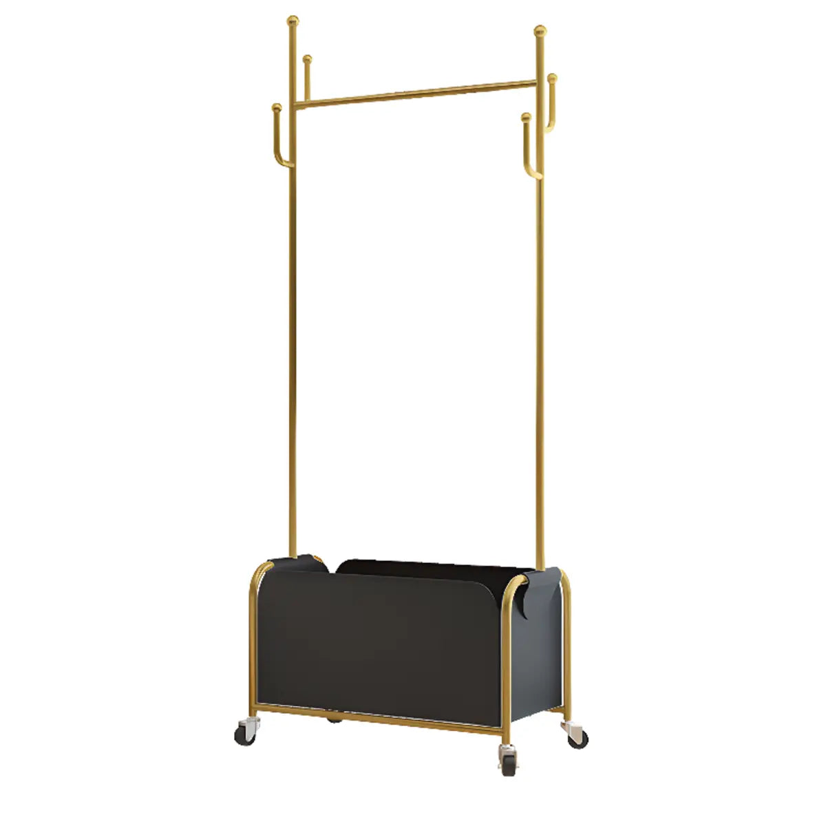 White Metal Freestanding Coat Rack with Basket — White/ Silver