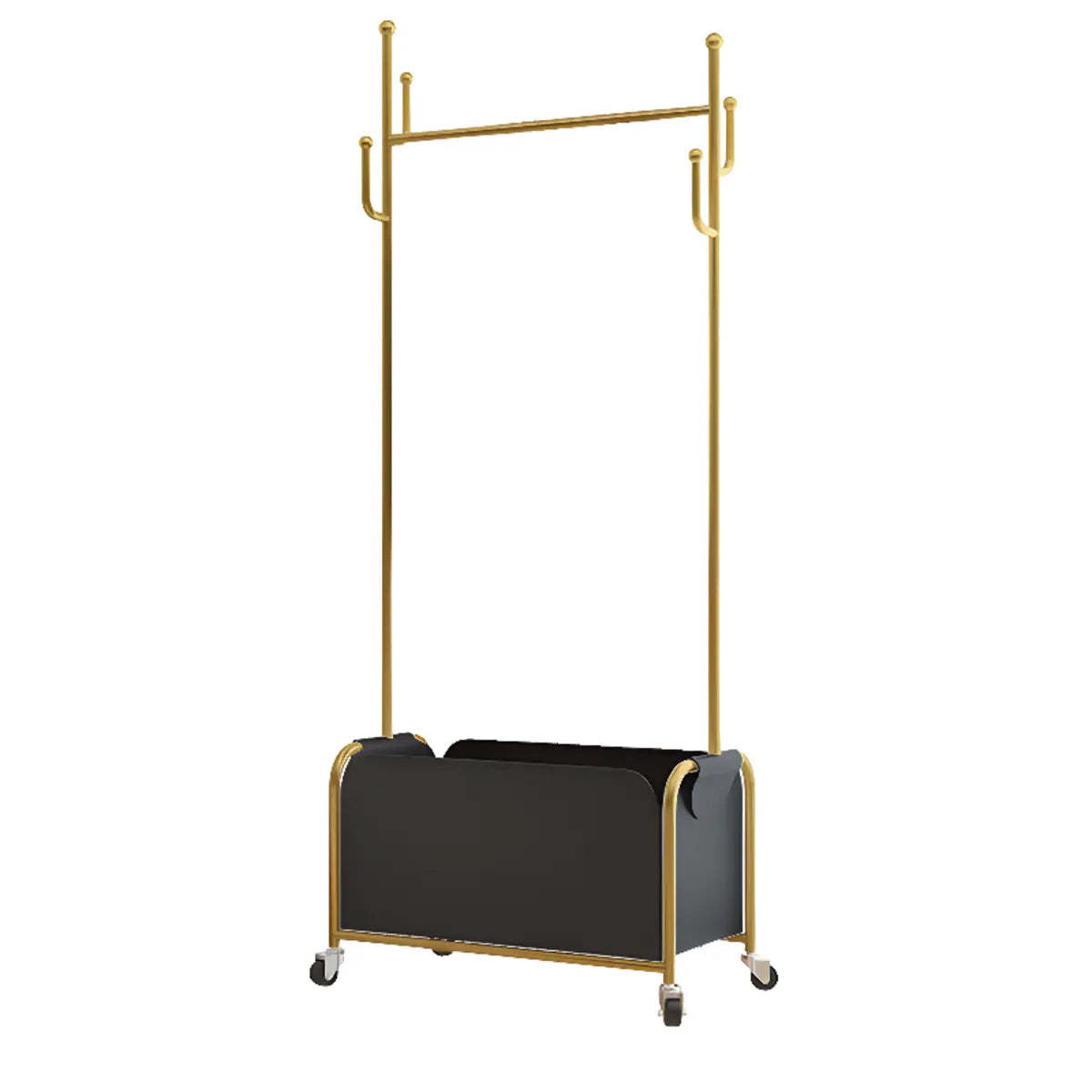 White Metal Freestanding Coat Rack with Basket — White/ Silver