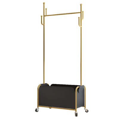 White Metal Freestanding Coat Rack with Basket — White/ Silver
