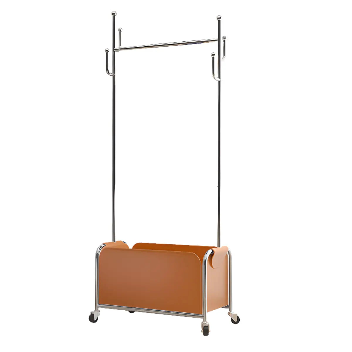 White Metal Freestanding Coat Rack with Basket — White-Gold