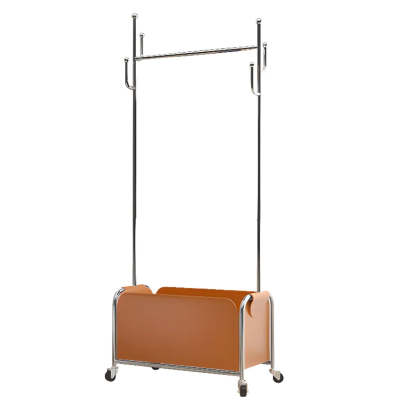White Metal Freestanding Coat Rack with Basket — White-Gold